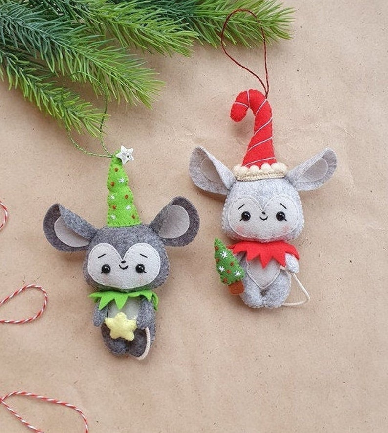 Felt christmas ornaments Mouse felt Christmas tree ornament Etsy
