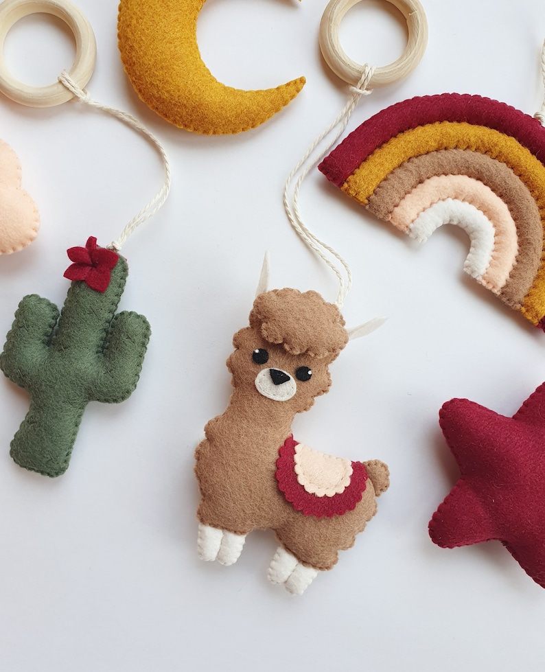Llama and Cactus Play Gym Toys Hanging Baby Toys Boho Warm Tones Play Toy Baby Activity Center Toys Cactus Gender Neutral Play Gym Toys