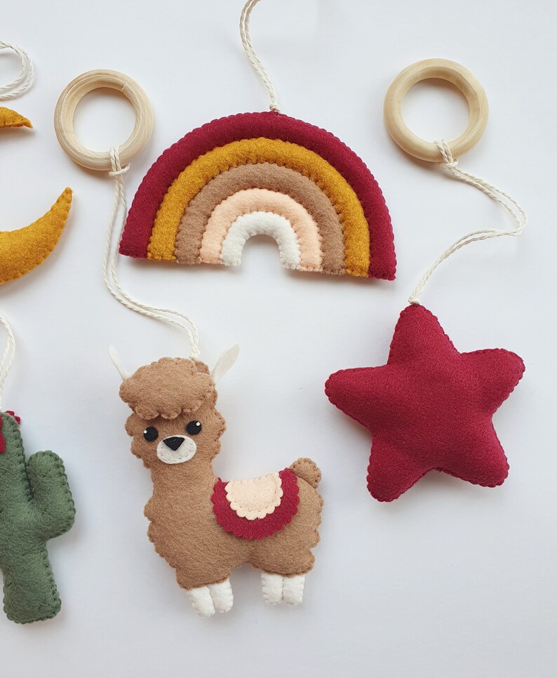 Llama and Cactus Play Gym Toys Hanging Baby Toys Boho Warm Tones Play Toy Baby Activity Center Toys Cactus Gender Neutral Play Gym Toys