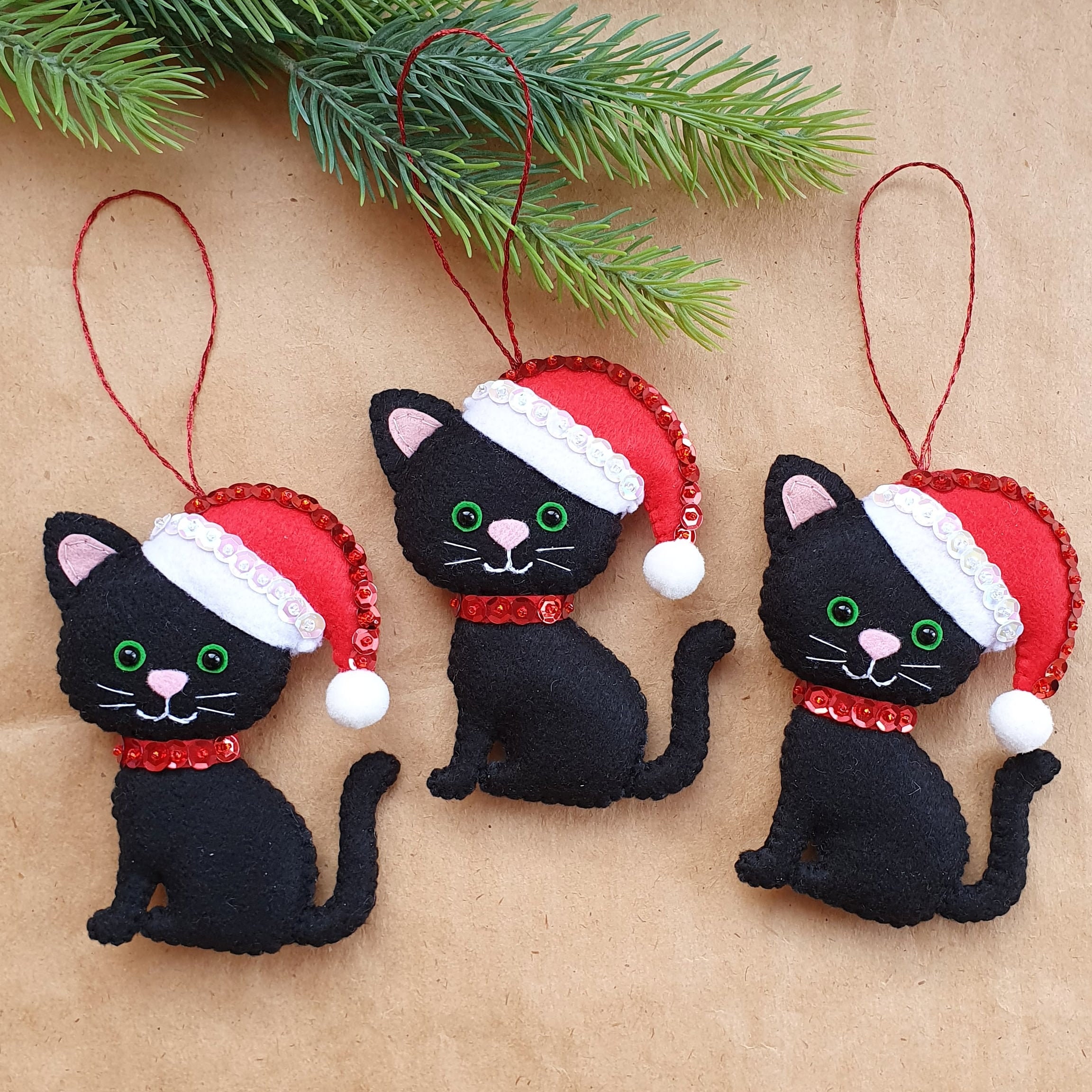 Gato negro negro fieltro gato decoración de Navidad árbol de | Etsy