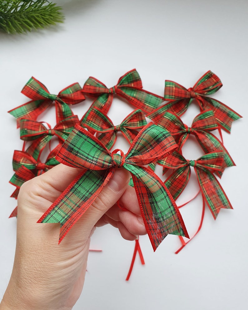 Plaid Christmas Tree Bows Set 12 Bows Christmas Plaid Decor Etsy