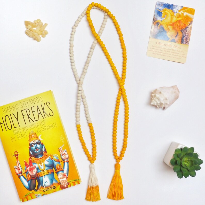 Neem wood Mala necklace \u201eDhoop\u201c half dipped, 108 beads from India, Ayurveda Mala