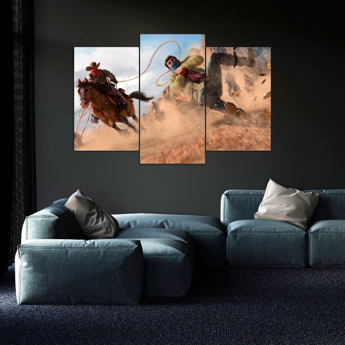 Western Wall Decor Wild West Canvas Сowboys Canvas Art Etsy
