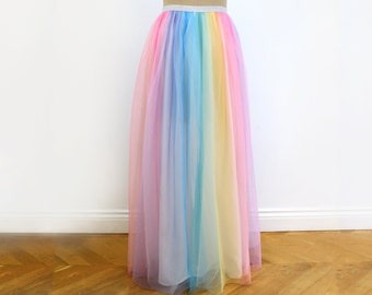 Rainbow Tulle Skirt Short or Maxi. Pastel net skirt