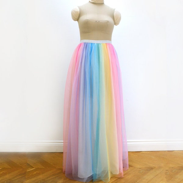 Rainbow Tulle Skirt Short or Maxi. Pastel net skirt