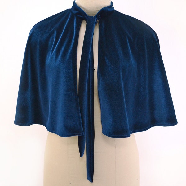 Navy Blue Velvet Capelet with Lining Cape