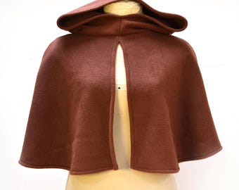 Brown Fleece Cape with Hood. Short Cloak Over Coat