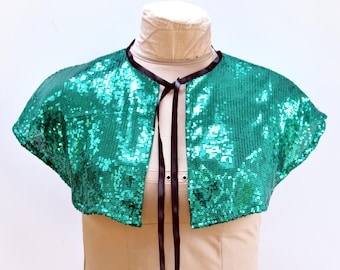Sequin Cape in Emerald Green. Handmade Sparkle Capelet