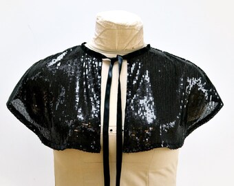 Sequin Cape in Black. Handmade Sparkly Capelet