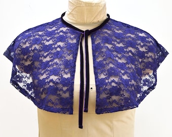 Purple Floral Lace Cape. Handmade Violet Capelet.