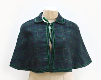 Green and Navy Tartan Cape: Handmade Victorian Style Plaid Capelet