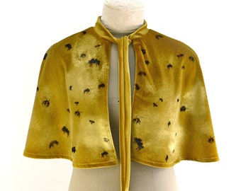 Gold Velvet Capelet with Bee Print Cape