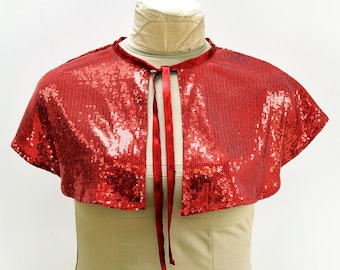 Sequin Cape in Red. Handmade Sparkly Capelet