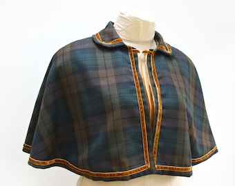 Green and Brown Tartan Cape: Handmade Victorian Style Plaid Capelet