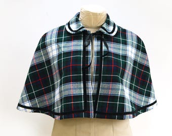 Green and White Tartan Cape: Handmade Victorian Style Plaid Capelet