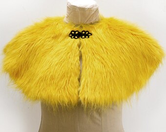 Mustard Faux Fur Cape with Frog Closure.