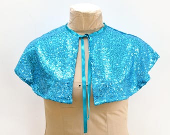 Sequin Cape in Turquoise Blue