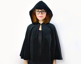 Black Velvet Lined Cape With Hood and Tartan Lining