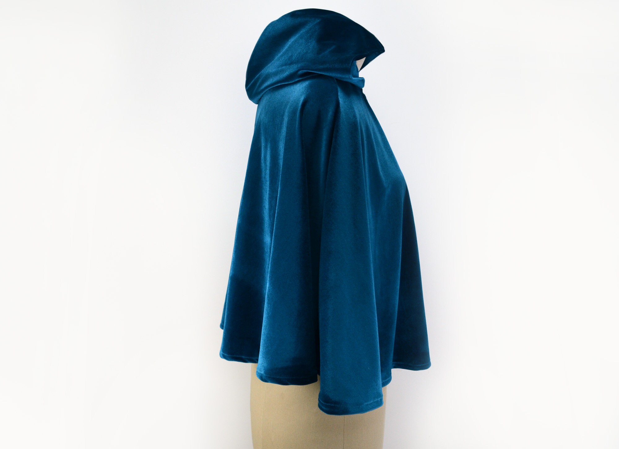 Teal Blue Velvet Hooded Cape With Lining - Etsy UK