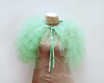 Tulle Ruffled Cape. Handmade Mesh Frilly Capelet