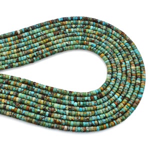 Bluejoy 4mm Genuine Native American Style Natural Turquoise Dainty Heishi Bead 16-inch Strand