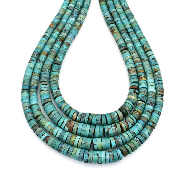 Bluejoy 4mm-8mm Genuine Native-American Style Natural Turquoise Graduated Heishi Bead 16-inch Strand