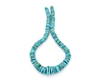 Bluejoy Genuine Natural Turquoise Graduating Heishi Necklace with Elegant Seed Spacer and Lobster Clasp