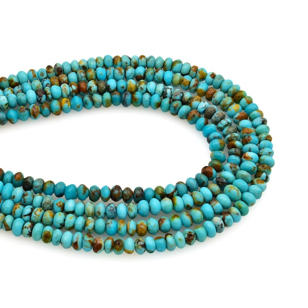 Bluejoy 3mm Genuine Natural Turquoise Roundel Bead (16-inch Strand)