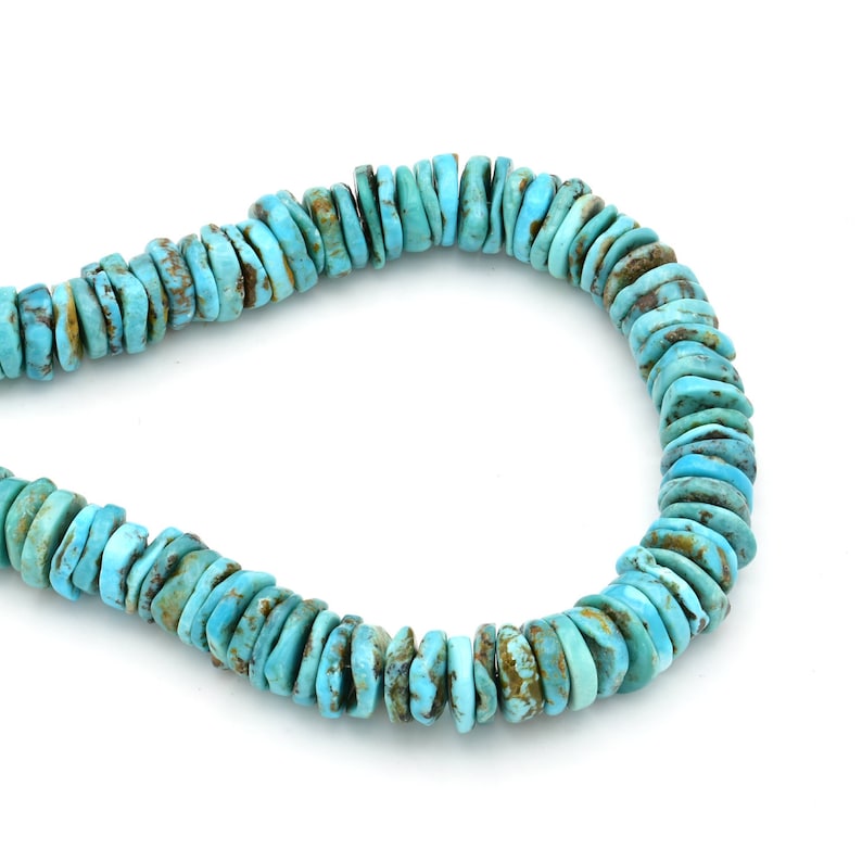 Bluejoy Genuine Natural American Turquoise 8mm Free-Form Disc Bead 16 inch Strand