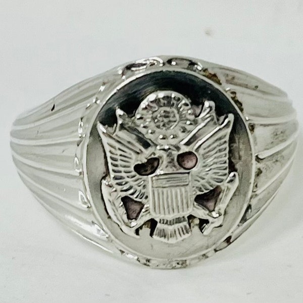 Vintage US Army Sterling silver signet ring Size 10 makers mark inside band