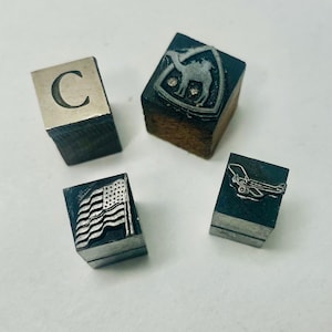 Vintage Printer's Lead Type, Airplane, Camel, Flag, Letter C