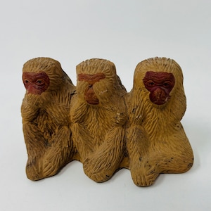 Vintage three Monkeys -  pottery figurine three wise monkeys see no evil, hear no evil, speak no evil
