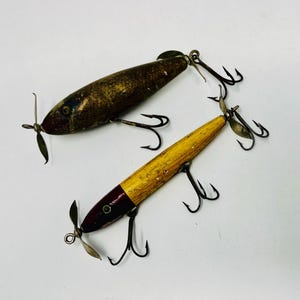 Two Vintage Fishing Lures Wooden Wood With Treble Hooks Each Approximately  4 Inches Long Sourced From Barn in Rhode Island Christmas Gift - Etsy