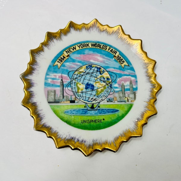 Vintage New York Worlds Fair 1964 1965 Unisphere presented by United States Steel trinket dish jewelry dish made in 1961