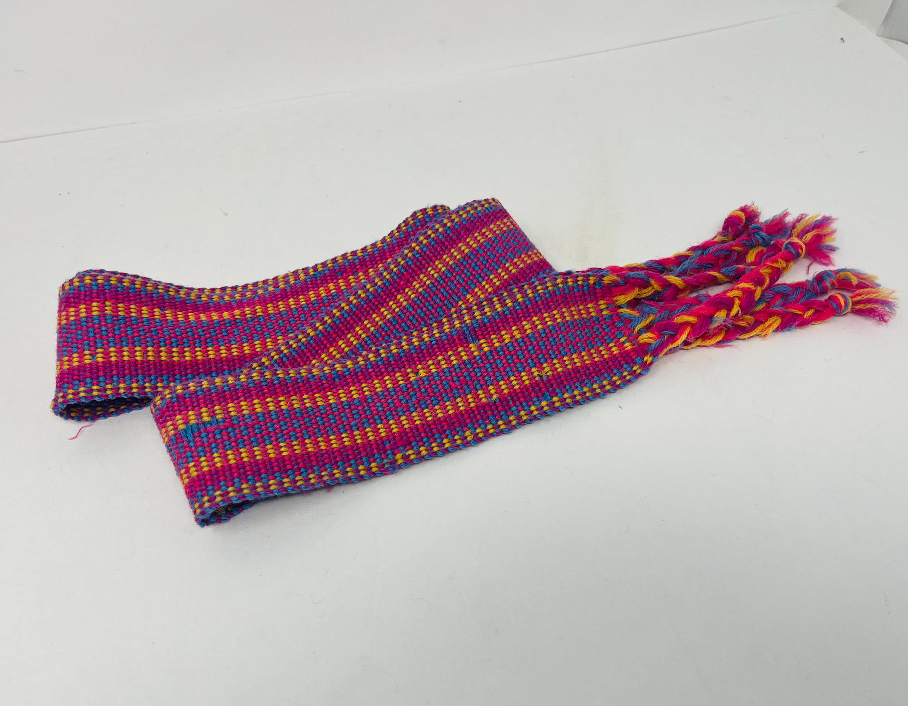 Vintage Hand Woven Geometric Textile Strap Boho Folk Art Pom Pom Sash Multi Woven Belt Handwoven Belts Trim Viking Boho Style Tie Sash  main image 3