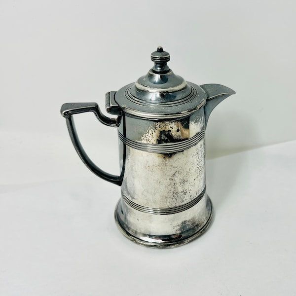 Vintage cream jug creamer  FB Rogers silverplate lidded  hot chocolate pot crown mark 1883 on bottom Holiday table or Bed and Breakfast