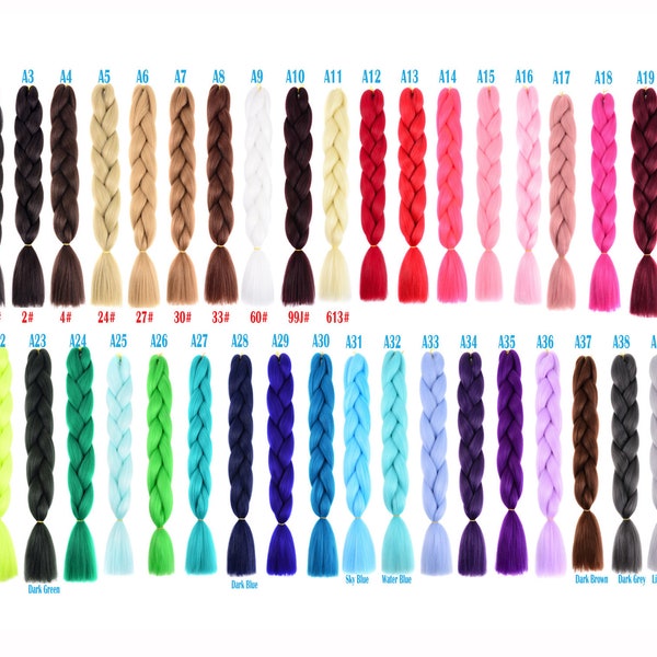 12 PACKS Fancy & Highlight 255 Colors High Quality 24 inch Synthetic Jumbo Braids Ombre Hair Extensions Color A1~A40