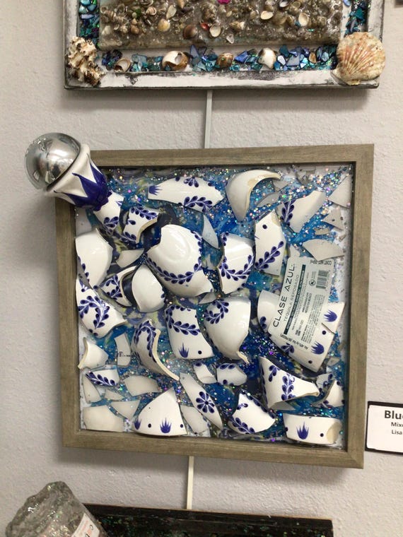 Blue Azul Broken Bottle Art