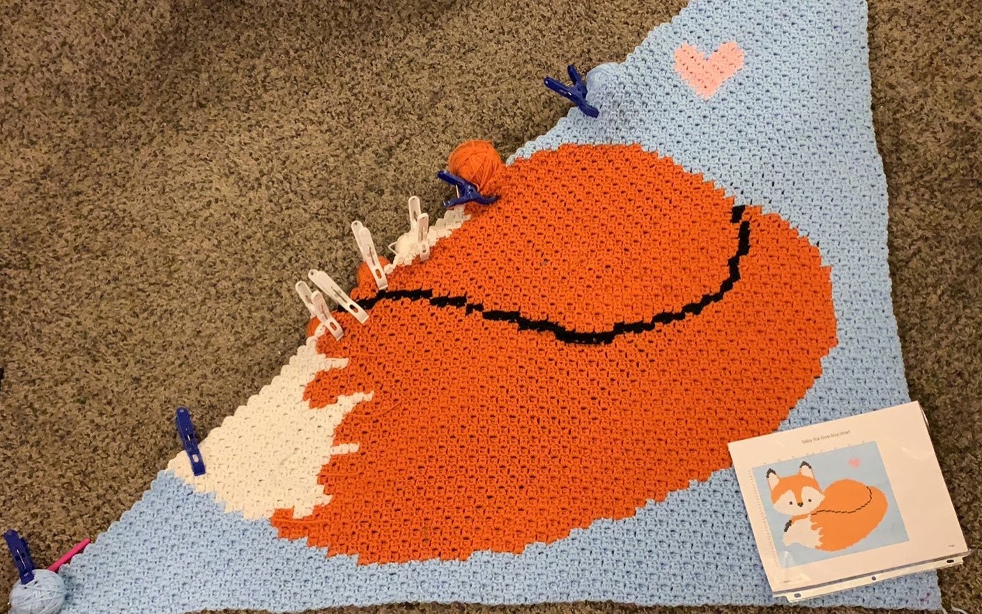 Baby Fox Love Crochet Pattern PDF C2C Graphghan Graph Baby Boy 