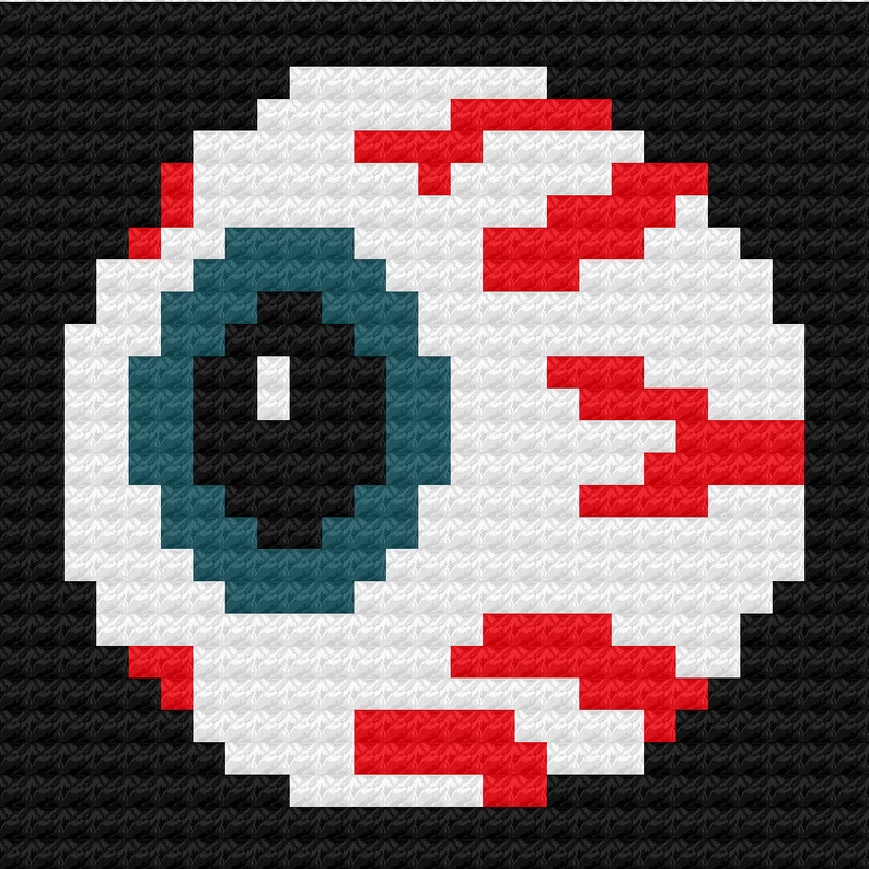 Prying Eye Eyeball C2C Crochet Pattern Panel Graph Color Block Directions 27x27 Tote Halloween Trick or Treat Bag Throw Pillow Detached Eye