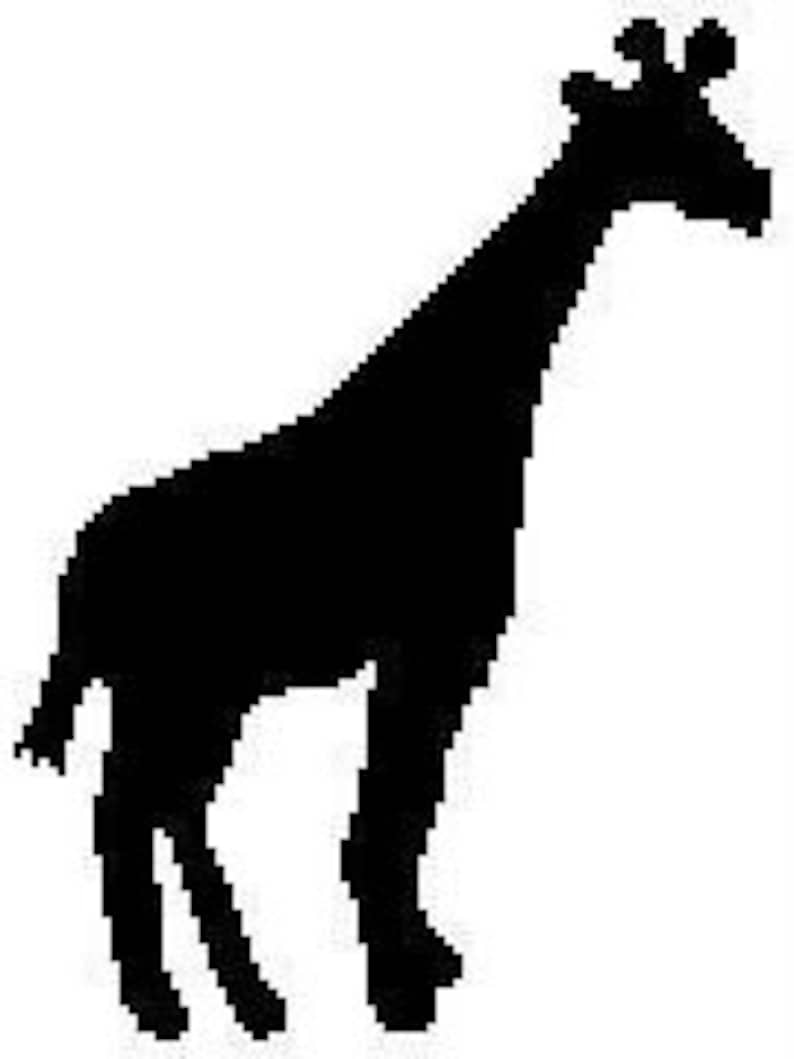 Giraffe Black Silhouette C2C Crochet Pattern Corner to Corner Twin Size Blanket Afghan Graphghan Zoo Wildlife Savannah White Background