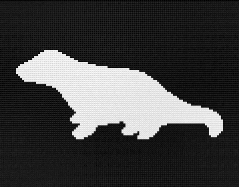 Otter White Silhouette C2C Crochet Pattern Corner to Corner Twin Size Blanket Afghan Graphghan Black Background River Sea Ocean Aquatic MC2C