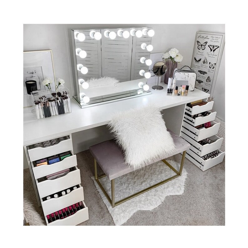 Custom Hollywood Glamour Vanity 10 Drawer Table With Optional 2 Hutch Add On Only