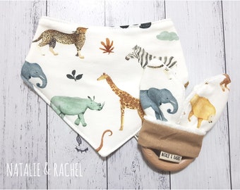 Bib , Baby Bib , Bandana Bib , Wooden Toy , Baby Shower Gift Set , Baby Present , Animals, Baby Gift Set, Jungle