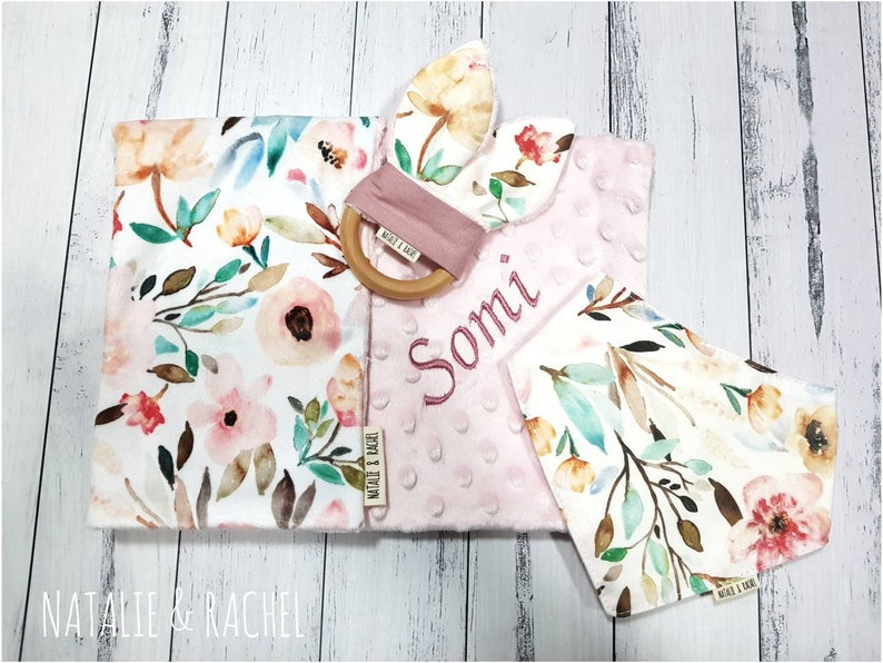 Floral Baby Personalised Security Blanket Baby Bib Etsy Australia