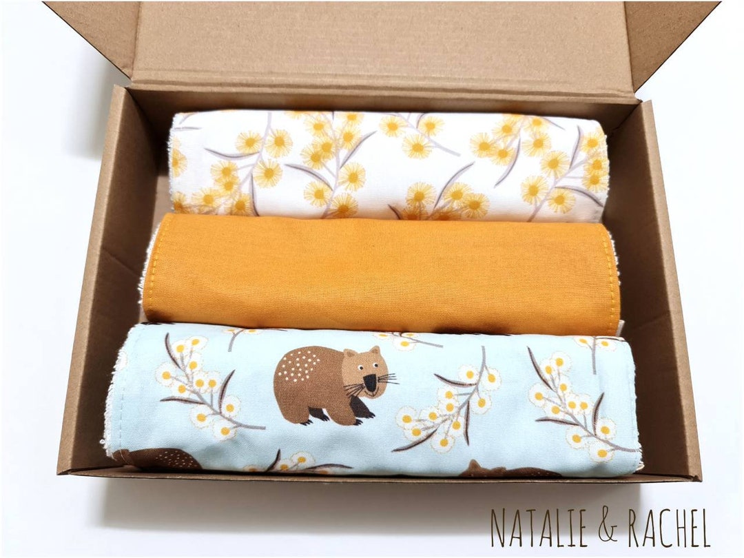 Set of 3 Burp Cloths australian Animals wombat Wattle Etsy Australia
