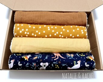 Set of 4 burp cloths , Australian animals,  kangaroos,  koalas,  burp cloth, baby shower, baby gift, terry towel, pink, dots