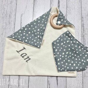 Doudou bébé, Doudou, Jouet en bois, Cadeau bébé, Personnalisé, Personnalisé, Pois