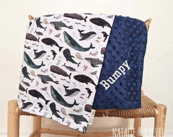 Comforter, Personalised Blanket, Personalized Blanket, Baby Blanket, Baby Shower, Minky, Sea, Ocean, Baby Present, Whales, Dolphins