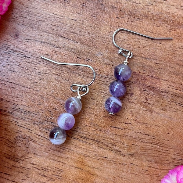 Amethyst Earrings • Purple Earrings • Sterling Silver Earrings • Wire Earrings • Lightweight Earrings • Simple Crystal Earrings for Her